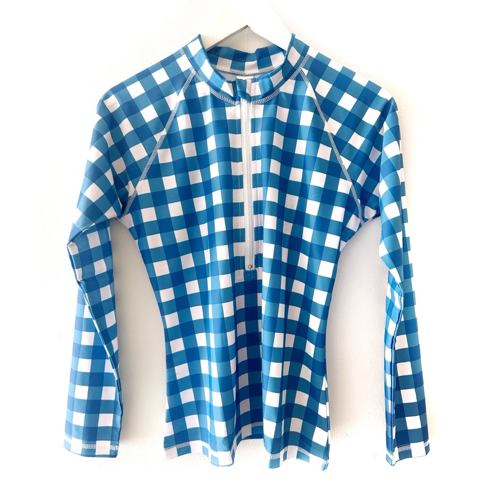 Lime Ricki Blue and White Checkered Swim Top